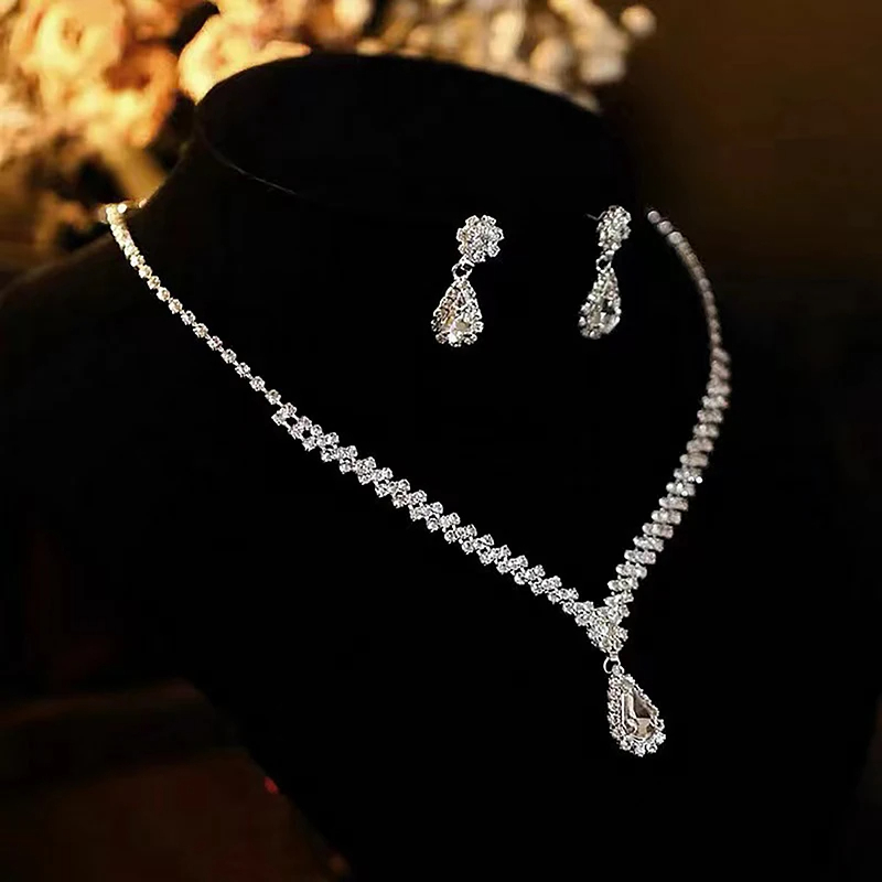 طقم مجوهرات الزفاف – 3 قطع من كريستال