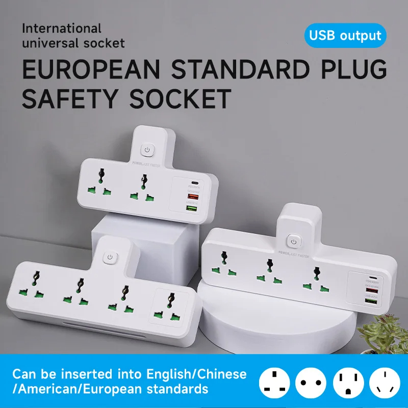محول طاقة عالمي مع منفذ USB Type-C ومرشح شبكة 