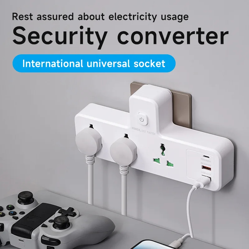 محول طاقة عالمي مع منفذ USB Type-C ومرشح شبكة 